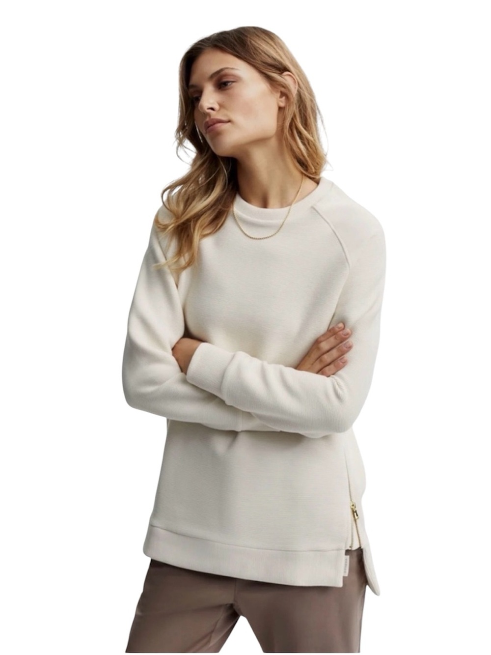 Varley  Women's Cream Textured Crewneck Sweatshirt S